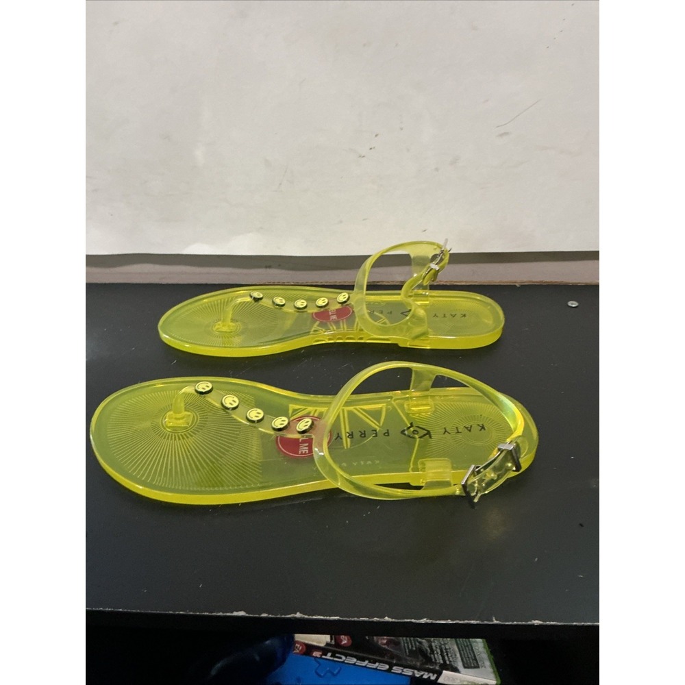 Katy Perry Womens The Geli-T Strap Flat Sandal Smiley Face Lemon Drop 7 34KP1518 - Picture 3 of 7